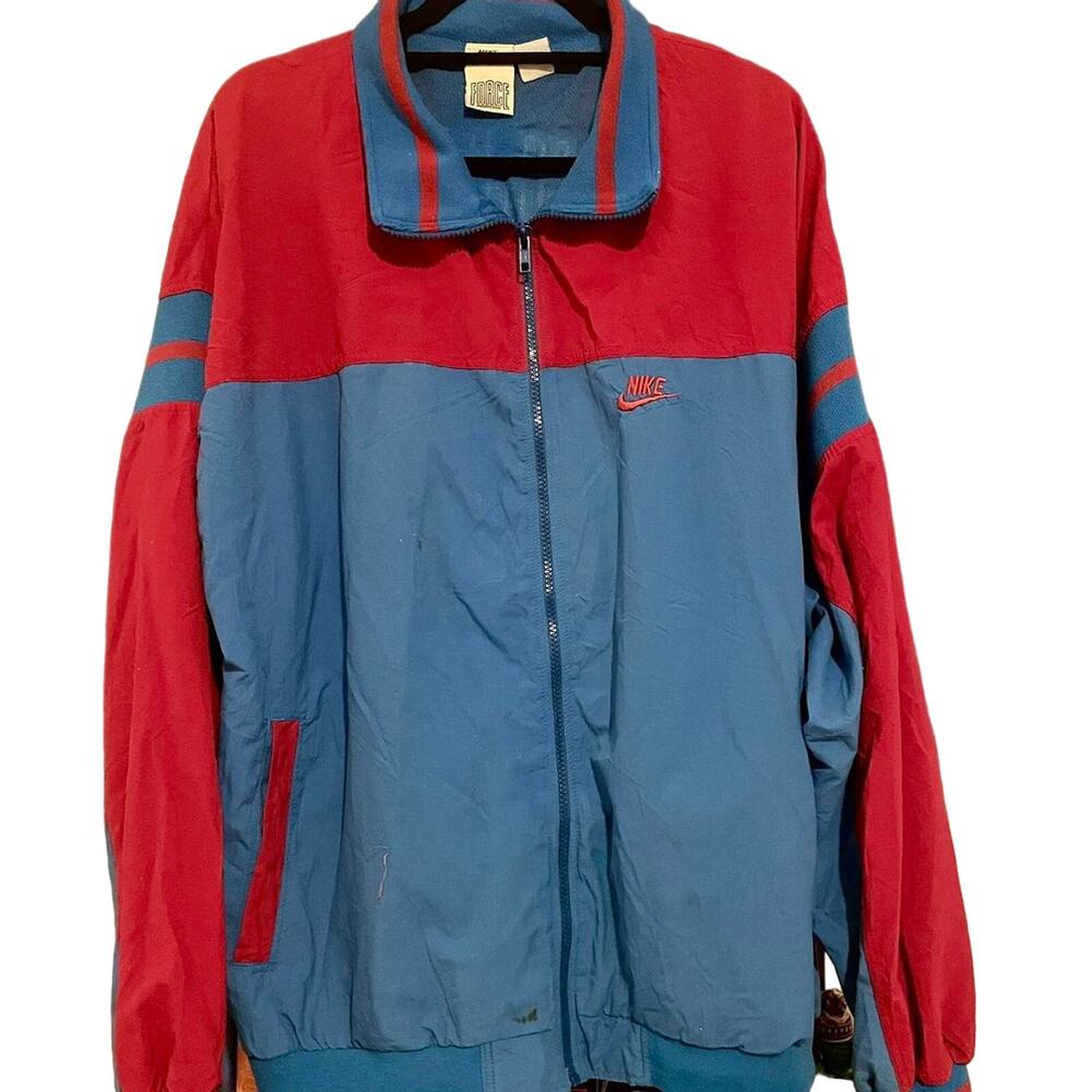 Vintage 90s Nike FORCE Track Blue and Red Zip Up Jacket Adult Large